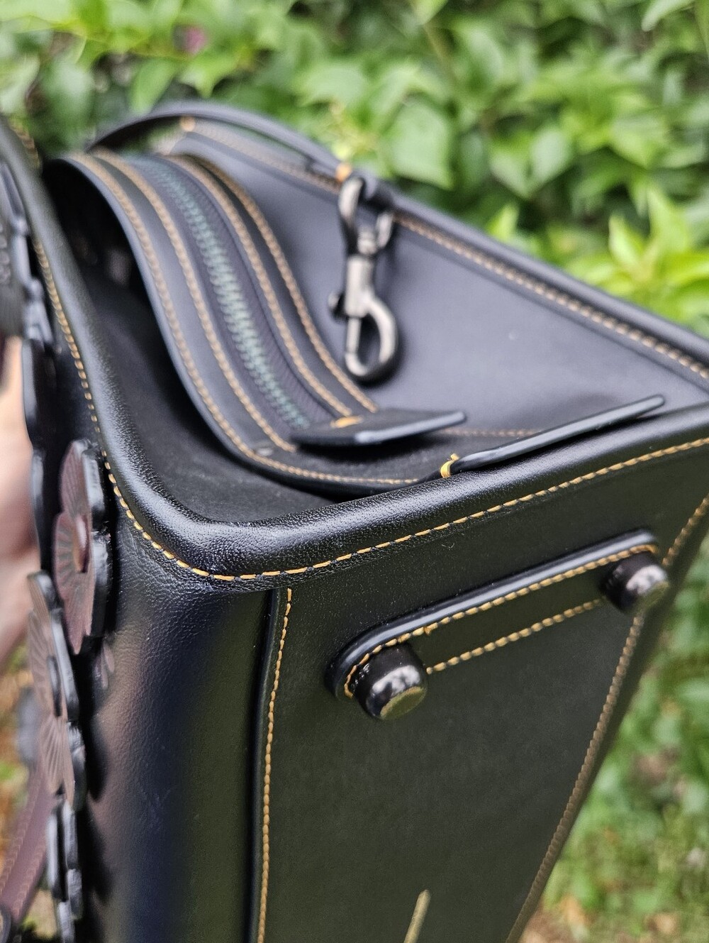 Coach Rogue 30 Tea Rose C8520 Black Multi Colorblock Leather Satchel - Picture 9 of 15
